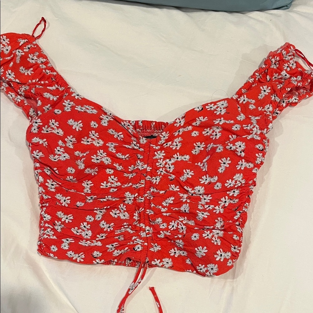 Zara Red Floral Crop Top